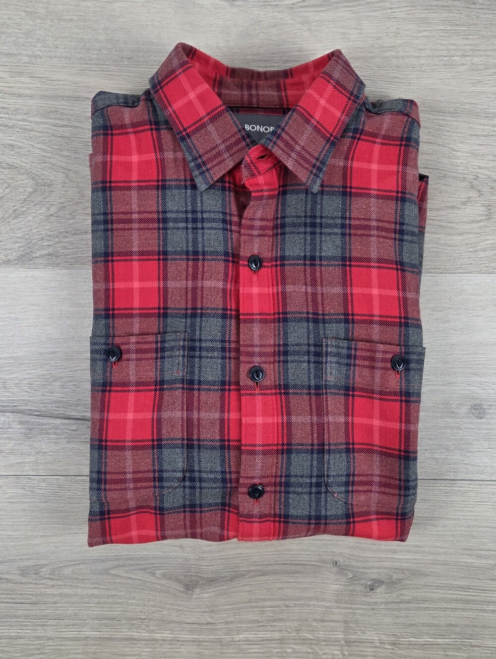 Bonobos Flannel Shirt Mens Medium Red Button Up Chest Pockets Slim Plaid